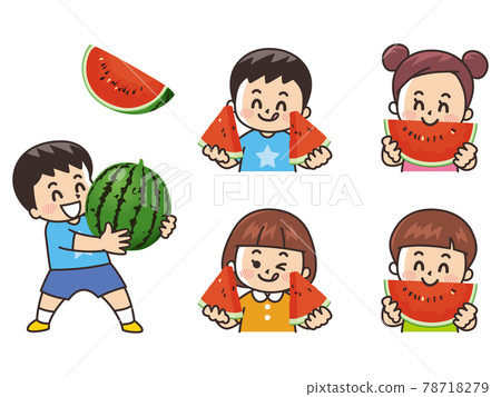 夏天的味道西瓜 孩子吃切好的西瓜 78718279