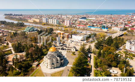 View from drone of Georgian city of Poti with Cathedral 78719532
