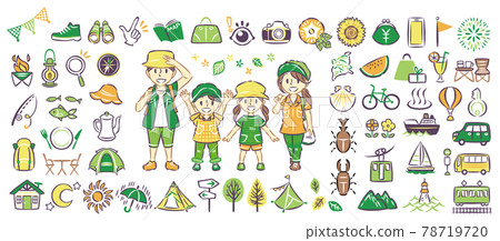Family icon illustration set to enjoy outdoor leisure sightseeing and travel during summer vacation Family icon illustration set to enjoy outdoor leisure sightseeing and travel during summer vacation 78719720