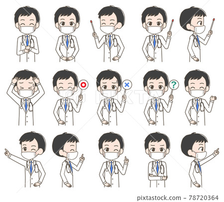 Facial expression set of a male doctor wearing a mask 78720364