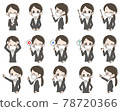 Facial expression set of a woman in a suit wearing a mask 78720366