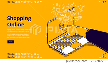 Online shopping isometric landing page, web banner Online shopping isometric landing page, web banner 78720779