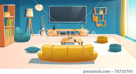 Living room interior with sofa and tv, apartment 78720793