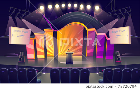 Stage with tribune, seats and spotlights Stage with tribune, seats and spotlights 78720794