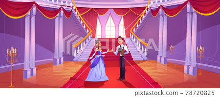 Prince and princess in royal castle hall Prince and princess in royal castle hall 78720825