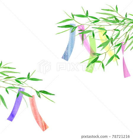 Bamboo leaves and strips of watercolor illustration frame in the image of Tanabata 78721216