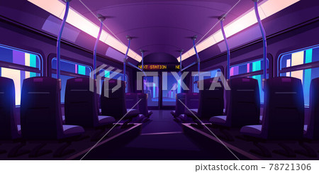 Empty bus or train interior with chairs at night Empty bus or train interior with chairs at night 78721306