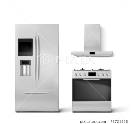 Smart fridge, gas oven and hood kitchen appliances Smart fridge, gas oven and hood kitchen appliances 78721338