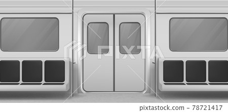 Subway wagon interior inside view with door, seats Subway wagon interior inside view with door, seats 78721417