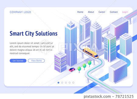 Vector landing page of smart city solutions 78721525