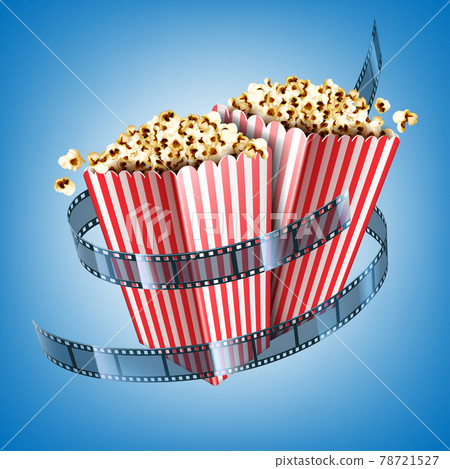 Movie theater flyer with film strip and popcorn 78721527