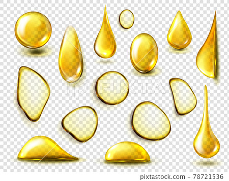 Realistic golden drops and stains of oil or honey 78721536