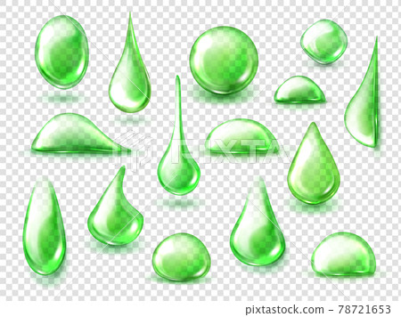 Green drops of water, herbal tea liquid drips 78721653