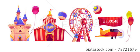 Carnival funfair with circus tent and ferris wheel Carnival funfair with circus tent and ferris wheel 78721679