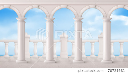White marble balustrade and columns on balcony 78721681
