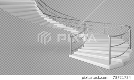 Spiral staircase white stairs with railings vector 78721724