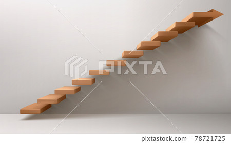 Brown staircase and arrow sign instead of top step Brown staircase and arrow sign instead of top step 78721725