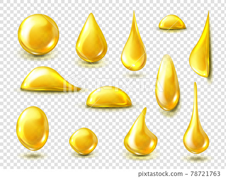 Realistic set of golden drops of oil or honey 78721763