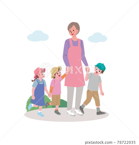 Illustrations of senior female nursery teachers and children 78722035
