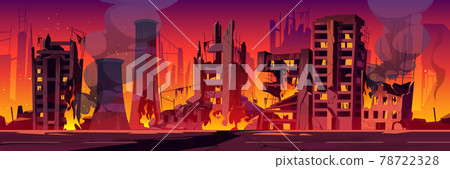 City in fire, war destroy burning broken buildings City in fire, war destroy burning broken buildings 78722328