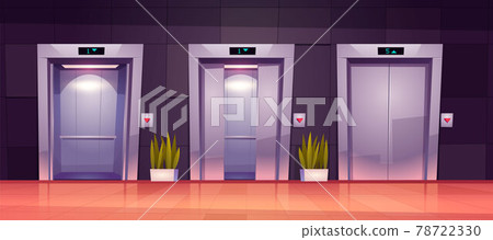 Cartoon lift doors, closed and open elevator gates 78722330
