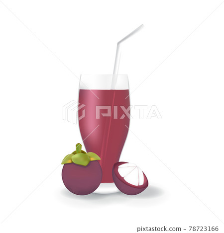 Realistic Mangosteen Fruit Juice in Glass Straw Healthy Organic Drink Illustration 78723166