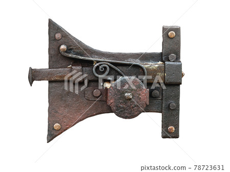 Vintage black iron door lock isolated on white 78723631