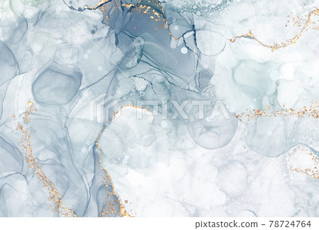 Vector Alcohol ink shape in tender blue and gold. 78724764