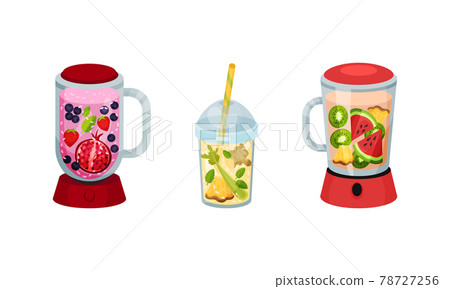 Smoothie in Blender and Glass with Straw with Different Ingredients Mixing Together Vector Set Smoothie in Blender and Glass with Straw with Different Ingredients Mixing Together Vector Set 78727256