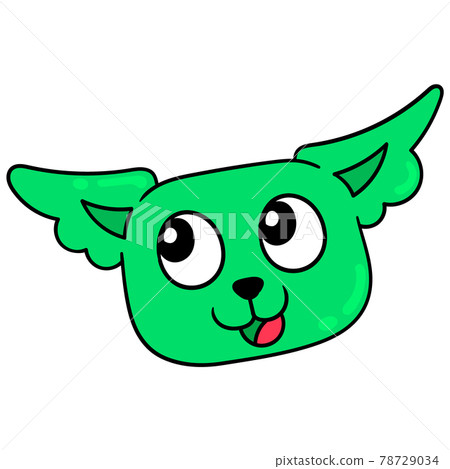 green cat head smiling cute face, doodle icon drawing green cat head smiling cute face, doodle icon drawing 78729034