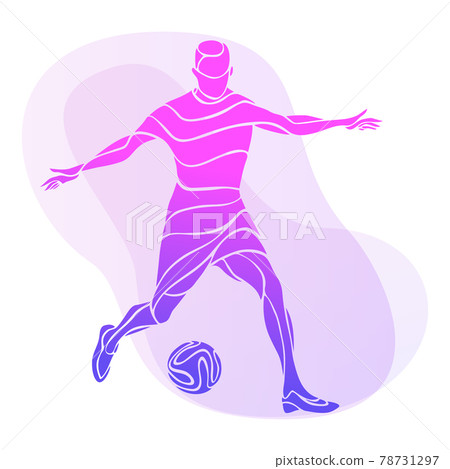 Soccer player kicks the ball. Purple vector illustration Soccer player kicks the ball. Purple vector illustration 78731297