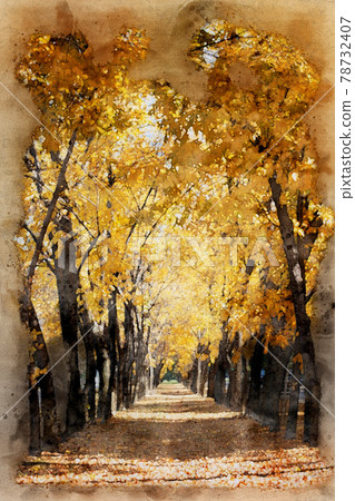 Autumn alley; Landscape and season digital watercolor illustration Autumn alley; Landscape and season digital watercolor illustration 78732407