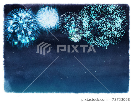 在水彩夜空繪製的清新煙花的圖像 在水彩夜空繪製的清新煙花的圖像 78733068