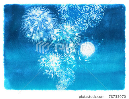 在水彩夜空繪製的清新煙花的圖像 在水彩夜空繪製的清新煙花的圖像 78733070