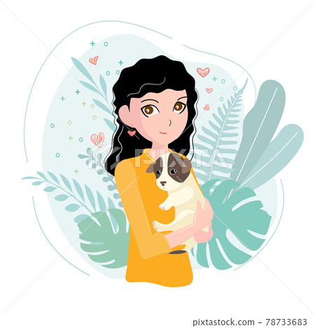 A girl with a small pet puppy A girl with a small pet puppy 78733683