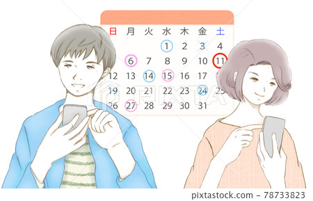 男性和女性通過智能手機日曆應用共享日程安排 男性和女性通過智能手機日曆應用共享日程安排 78733823