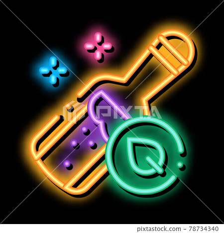 bottle with organic elixir neon glow icon illustration 78734340