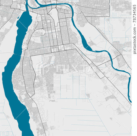 Detailed map of Khartoum city, linear print map. Cityscape panorama. Detailed map of Khartoum city, linear print map. Cityscape panorama. 78734565