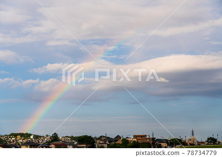 A rainbow that appeared in the evening after the summer rain A rainbow that appeared in the evening after the summer rain 78734779