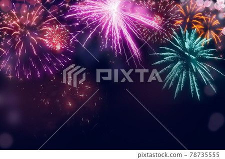 Holiday fireworks illustration; Abstract  colored fireworks background with copy space for text 78735555