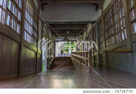 Corridor with polished wooden floor, Eiheiji, Japan. 78736770