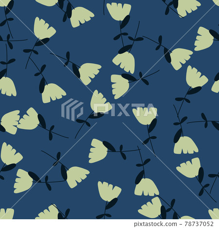 Random style seamless pattern with simple pale flowers elements. Blue background. Bloom style. 78737052