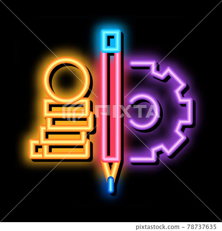 coin heap pen and mechanical gear neon glow icon illustration 78737635