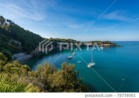 Beautiful Bay in the Gulf of La Spezia in front of the Lerici Town - Liguria Italy 78739301
