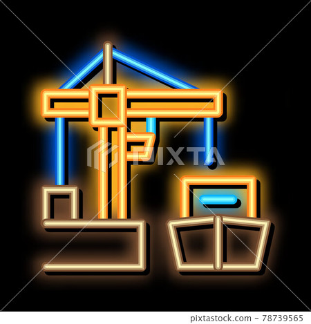 port crane and ship neon glow icon illustration port crane and ship neon glow icon illustration 78739565