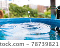 Drops of water falling on a blue jar 78739821