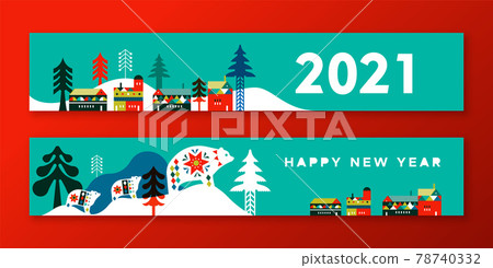 2021 new year flat scandinavian city banner set 2021 new year flat scandinavian city banner set 78740332
