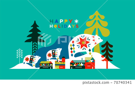 Happy holiday winter folk city polar bear card Happy holiday winter folk city polar bear card 78740341