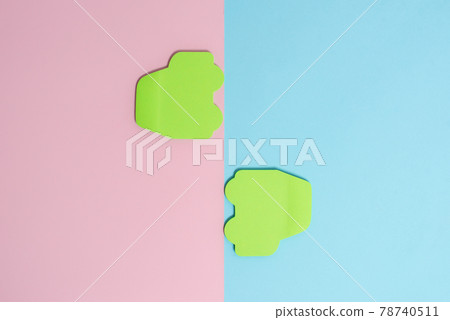 Comparison of Two Objects Blocks Pencils Sticker Notes Facing Inward Outward Making An Arrangement Reflection On a Separated Coloured Background Shot In A Flat Lay Perspective 78740511