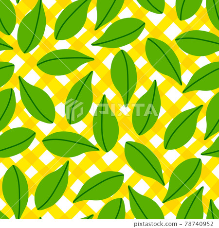 Leaves pattern seamless in bright colors. Repeat yellow plaid background with fruit vector pattern 78740952